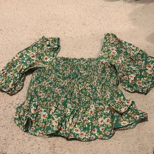 Indigo Rising Green Floral Smocked Peplum